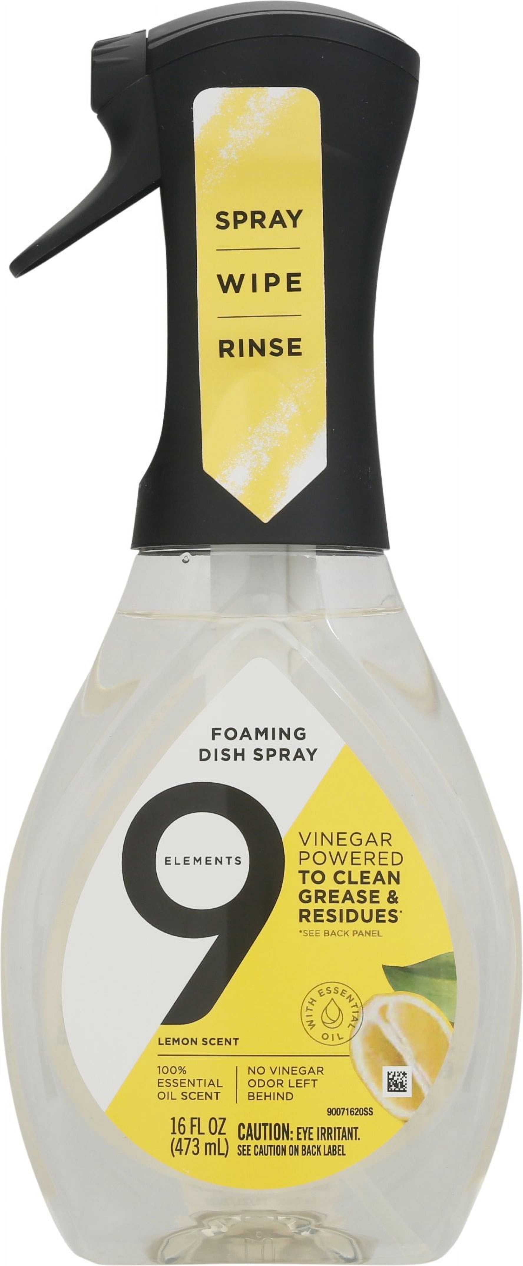 9 Elements Foaming Dish Spray, Dish Soap, Lemon Scent, 16 fl oz Bottle