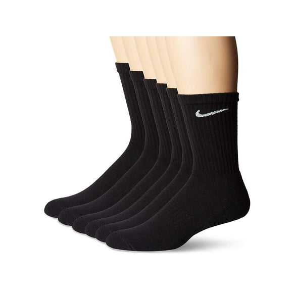 Nike Mens 6 Pair Cushion Training Midweight Socks, Black, 8-12