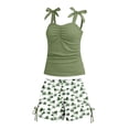 thumbnail image 3 of Swimsuit for Girls 2 Piece Ruched Tie Straps Swimwear Tank Top and Swim Shorts Summer Beach Vacation Bathing Suit Army Green Size 9-10 Y, 3 of 5