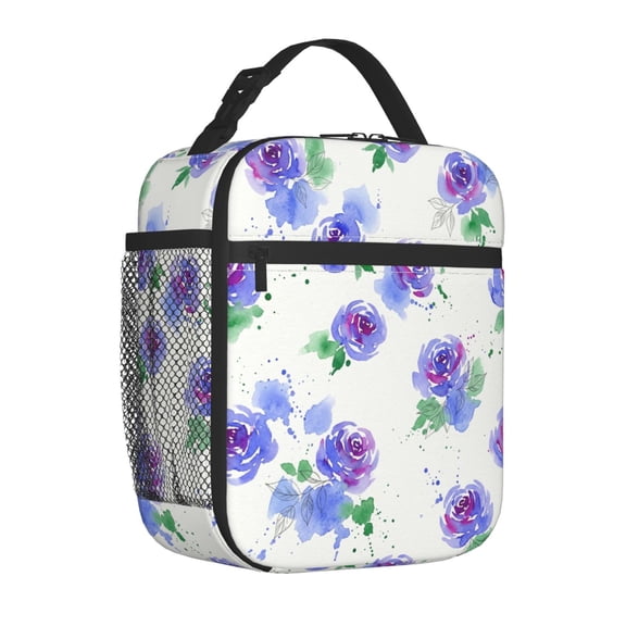 Purple Floral Insulated Lunch Bag Lightweight Cooler Box Reusable Meal Organizer Office Commute Portable Handheld Travel Bag Daily Use Floral Pattern