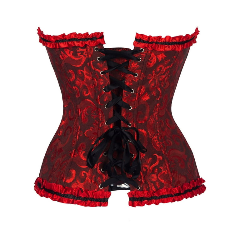 DODOING Women Satin Lace Sexy Bustier Corset Basque Lace Up DODOING Women Satin Lace Sexy Bustier Corset Basque Lace Up
