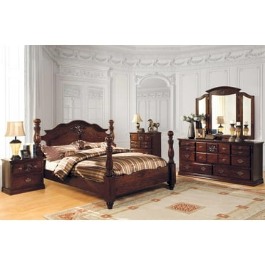 Traditional Dark Pine Solid Wood CAL Bedroom Set 5pcs FOA CM7571-CK Tuscan