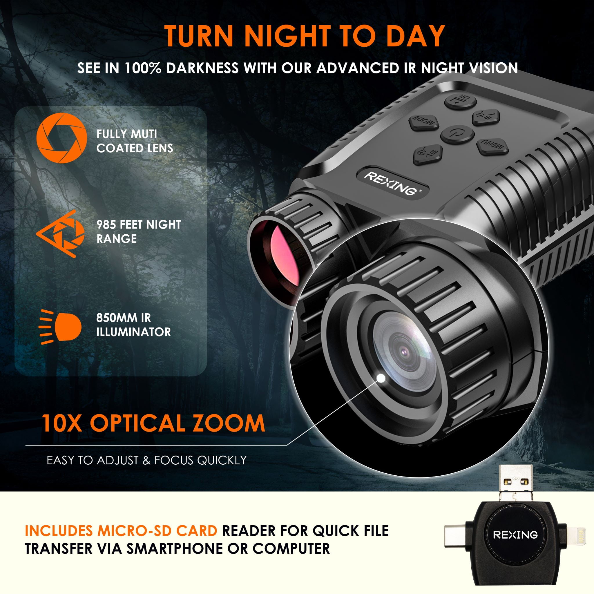 Rexing B1 Mini 1080p Night Vision Mini Digital Binoculars