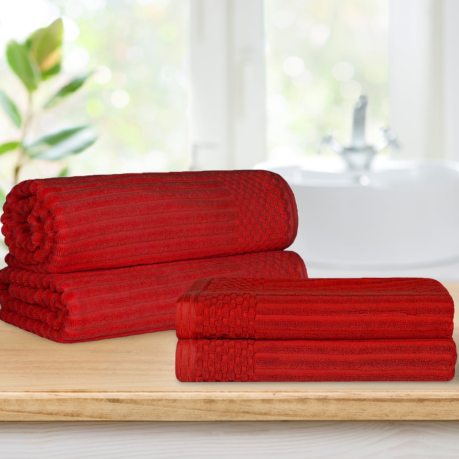 Superior Ribbed Cotton 4-Piece Burgundy Bath Sheet/ Towel Set