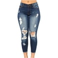 thumbnail image 2 of Mefallenssiah Fashion Women Pockets Button Mid Waist Skinny Ripped Jeans Trousers Hole Pants, 2 of 7