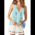 thumbnail image 2 of Blusas Bordadas con Flores para Mujer, Cuello en U, Flecos y Lazo Frontal, Camisetas Sin Mangas Holgadas Estilo Bohemio . Azul S, 2 of 7