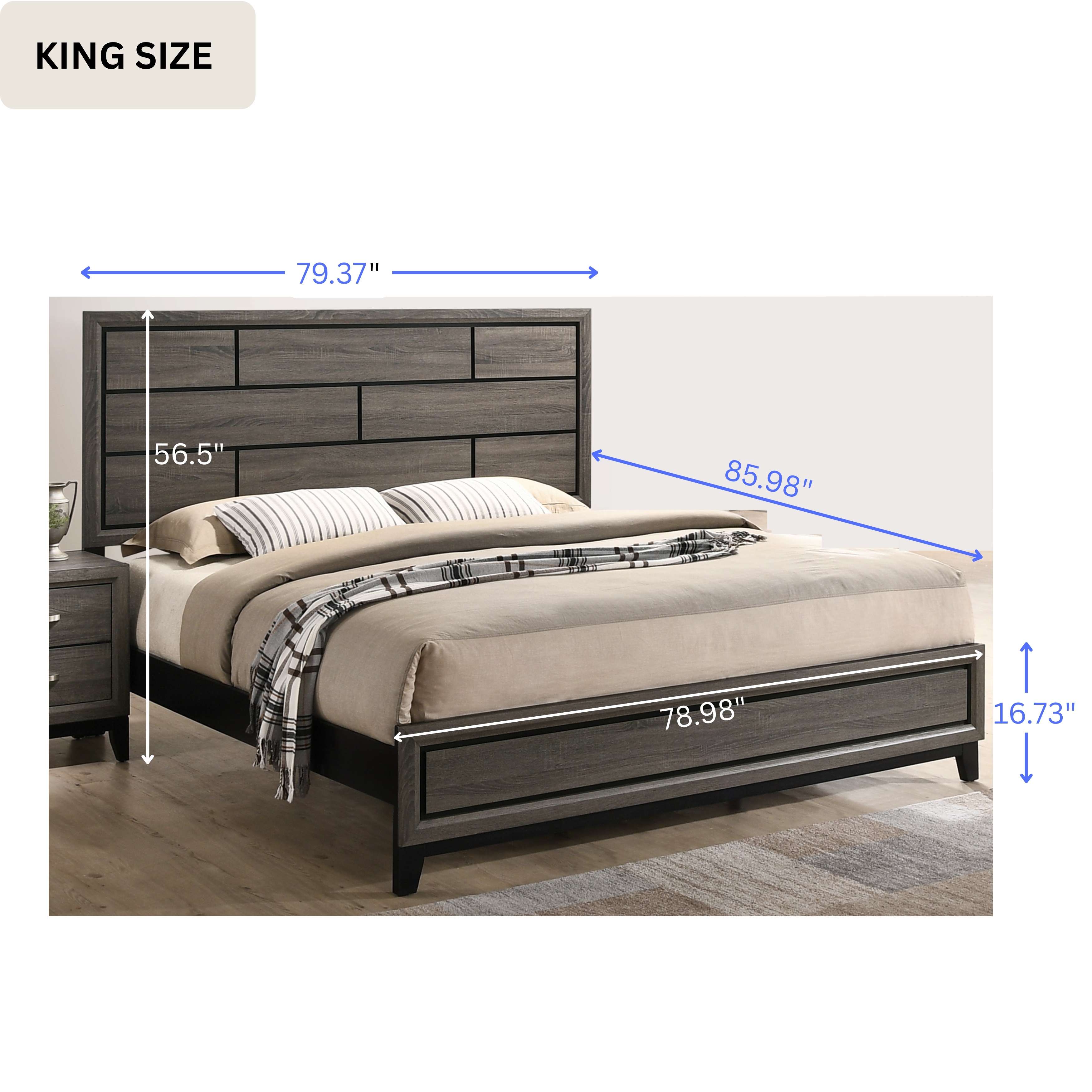 Stout Carved Detailed Panel Bed, Wood, Dark Ash Gray, King Size