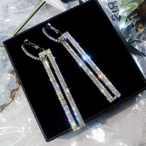 Women 925 Sterling Silver Crystal Hollow Out Wedding Long Earrings