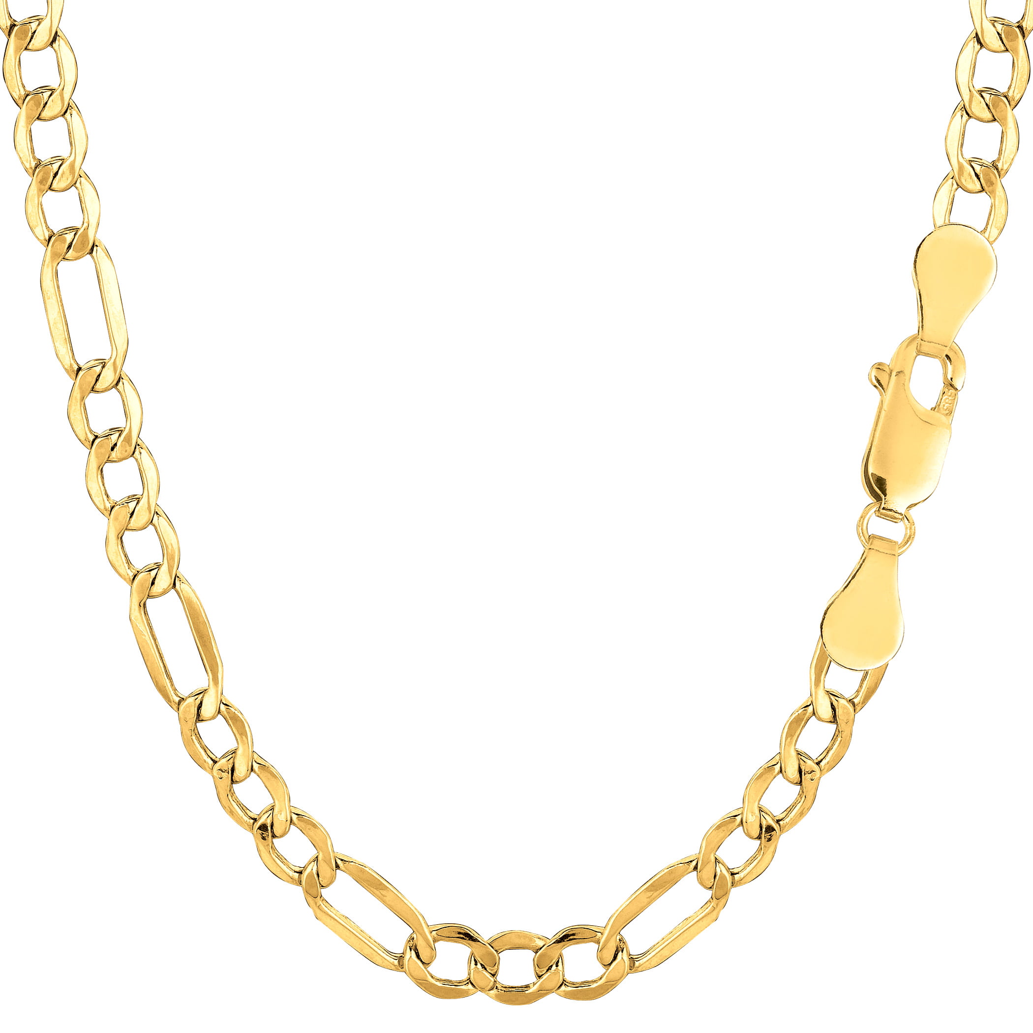 14K Yellow Gold 2.6mm Hollow Figaro Chain Necklace 
