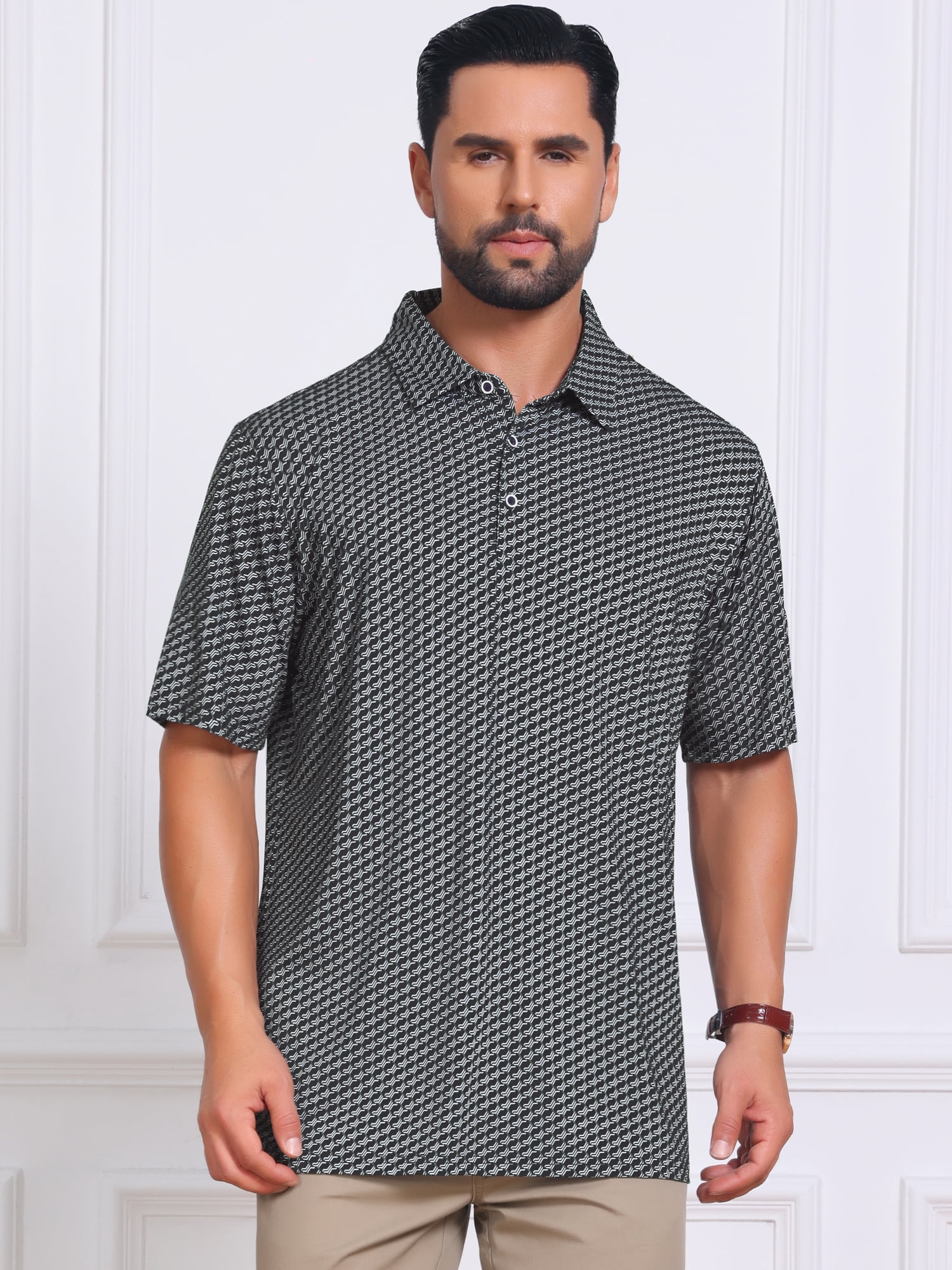 DARING DIVA Men's Printed Short Sleeve Lightweight Breathable Polo Shirts XL Dark Gray