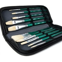 ARTIFY 10 Pieces Paint Brush Set, Intermediate Series, Includes a Carrying Case, Premium Hog Bristle Brushes for Acrylic and Oil Painting (Green - Hog Bristle)