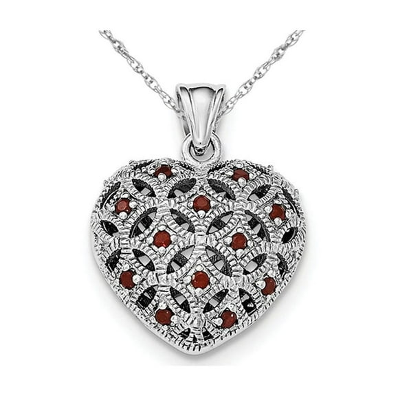 1/4 Carat (Ctw) Garnet Heart Pendant Necklace in Sterling Silver with Chain for Women