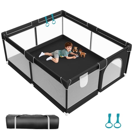 Extra-Large Baby Playpen, Sturdy Safety Play Yard, Portable Activity Center for Babies and Toddlers, 71x79 inch, Black