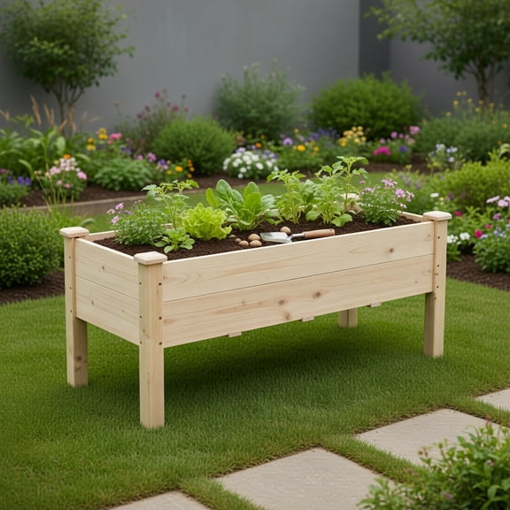 Topcobe Raised Garden Bed Elevated Planter Box Wood for Vegetable Flower Herb, Planter Box Raised Garden Beds Outdoor with Legs