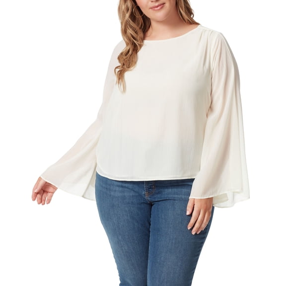 Jessica Simpson Trendy Plus Size Monique Trumpet Sleeve Top Gardenia 1X