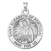 Picturesongold.Com Saint Elizabeth of Portugal Round Religious Medal Female Adult - 2/3 inch Size of Dime, Sterling Silver