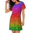 thumbnail image 2 of Gukieu Rainbow Glitter Print Women's Nightgown, A-line Round Neck Short-sleeved Nightgown Pajamas Home Wear Suitable for Home and Outing, 2 of 6