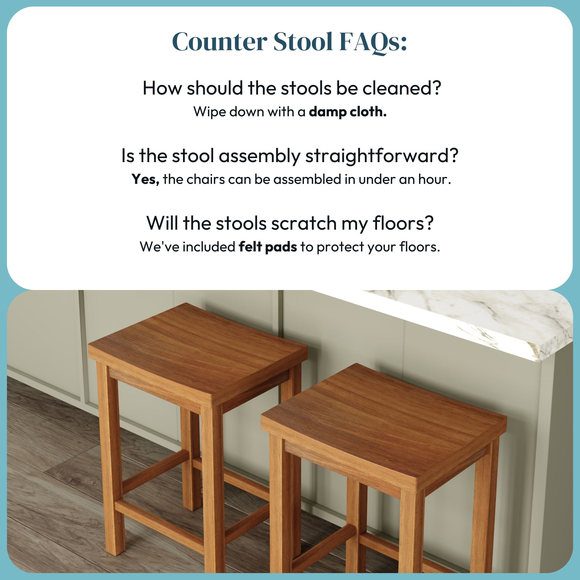 Now Furniture 24" Counter Stool, Set of 2 Wooden Backless Bar Height Kitchen Stool, Pecan