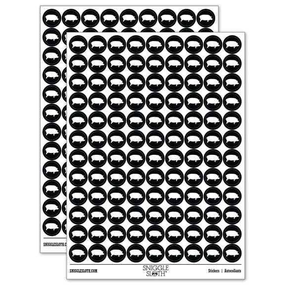 Pig Solid Side View 200 Round Stickers - Black - Gloss Finish - 0.50" Size