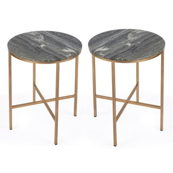 Home Square Modern Marble End Table in Gray and Gold - Set of 2