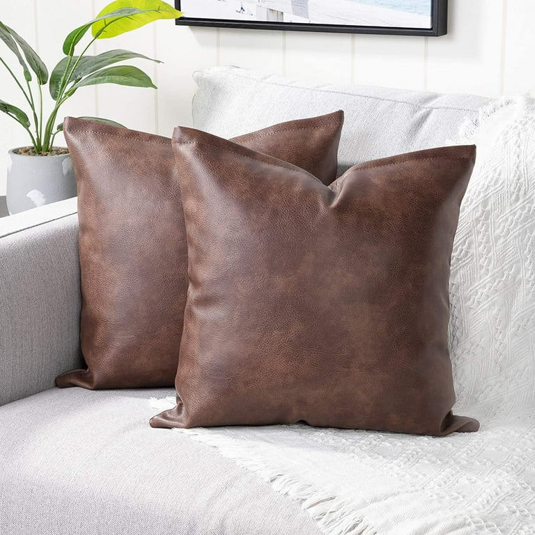 Set of 2 PU Leather Throw Pillow Cover 18 X 18 Inch Solid Outdoor Cushion  Cover