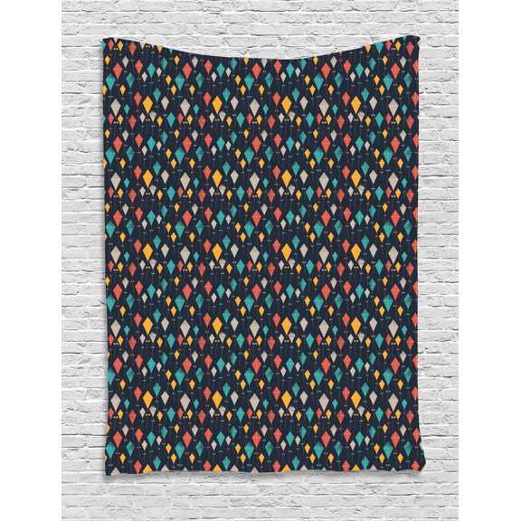 Kites Tapestry, Colorful Flying Kites with Grunge Effects Retro Games Children Themed Illustration, Wall Hanging for Bedroom Living Room Dorm Decor, 60W X 80L Inches, Multicolor, by Ambesonne
