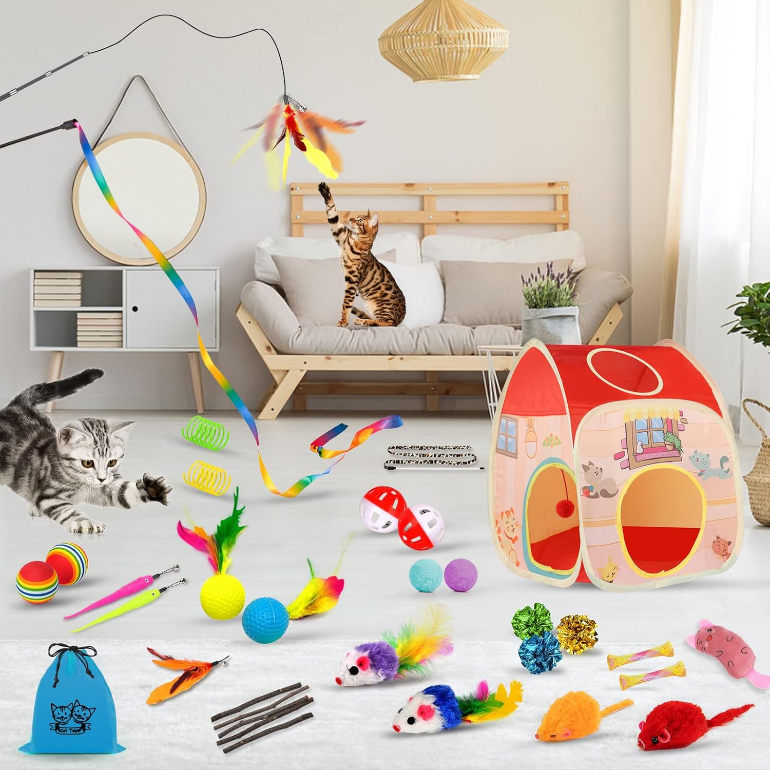 Taimasi 34-Piece Cat Toy Set with Tunnel & Wand photo 3