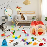 TAIMASI 34Pcs Cat Toys Kitten Toys, Interactive Kitty Toys with Collapsible Cat Tunnels Tent, Cat Wand Catnip Feather Teaser