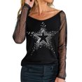 thumbnail image 5 of TSADFHJI Hauts de Vacances pour Femmes Grande Taille Léger Chandail Aguichant Manches Longues Design en Filet Rhinestine Col Rond Automne Hiver Décontracté Chemisier à Bretelles pour Fête m Noir, 5 of 5