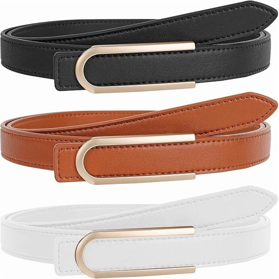 NPET 2/3 Pack Women Leather Belts for Jeans Dresses Fashion Vintage Waist Belt for Women with Gold Buckle （Brown Black White）