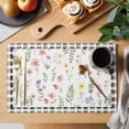 thumbnail image 2 of Placemats Set of 4, Spring Floral Woven Placemat, Linen Place Mats for Kitchen/Dining Tables, Pink Flowers Black White Plaid Pastoral Washable Table Mats for Party, 2 of 8