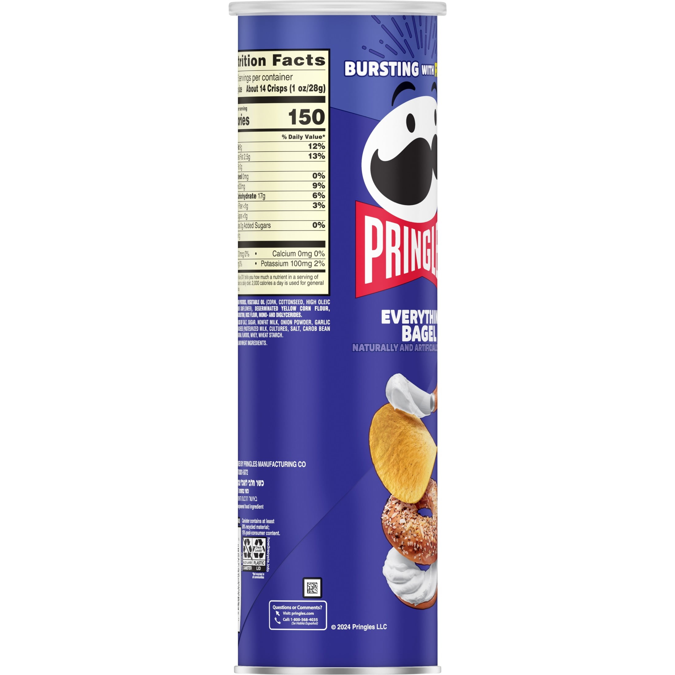Pringles Everything Bagel Potato Crisps Chips, Lunch Snacks, 5.5 oz Canister