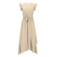 thumbnail image 4 of Ayolanni Going Out Dresses for Women V-Neck Beige Solid Sleeveless Maxi Dresses House Dresses for Older Women S, 4 of 6