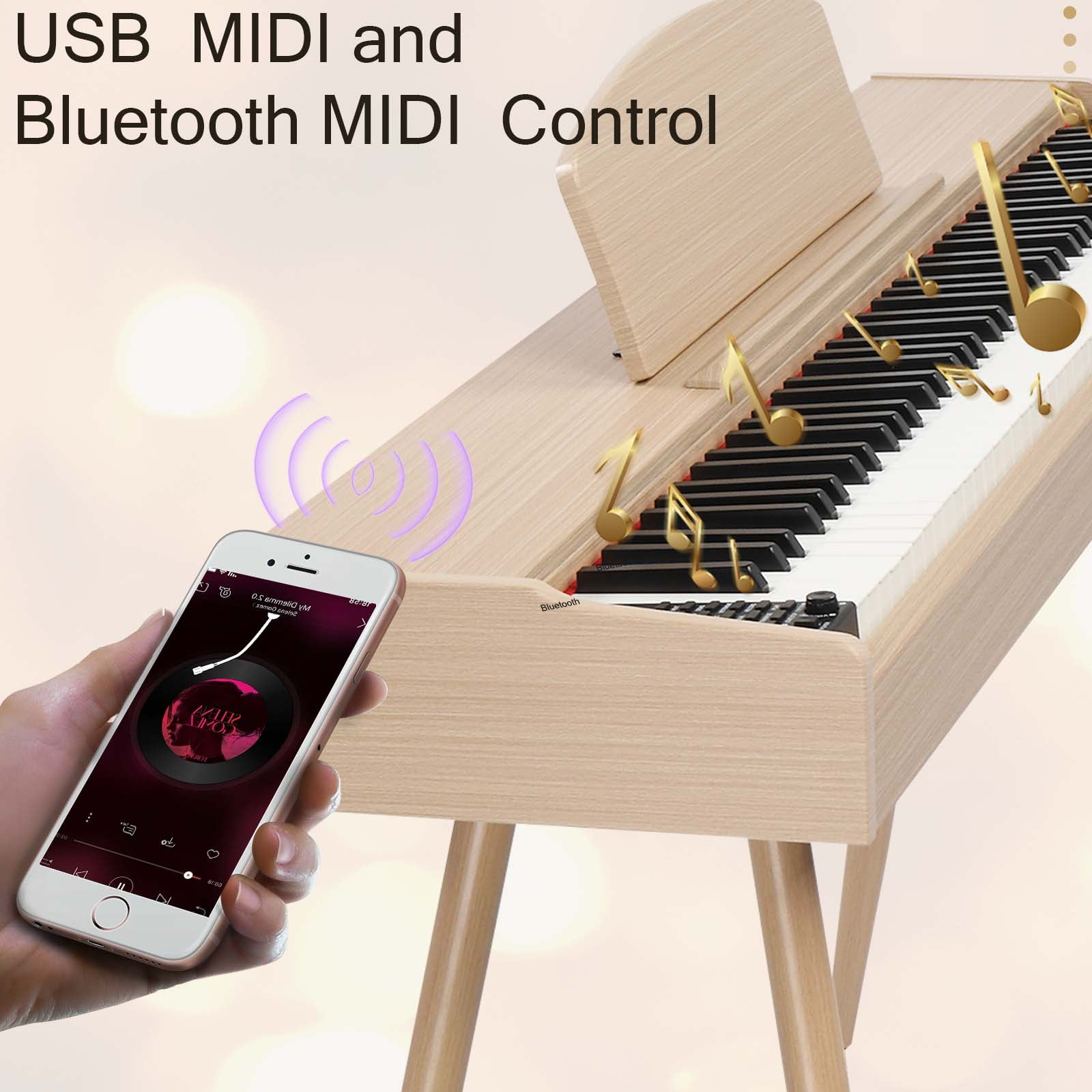 Ktaxon 88 Key Keyboard Piano Weighted Action Electronic Keyboard, Digital Piano with 3-Pedal Unit, Removable Music Stand, Stereo Headphone, Light Brown