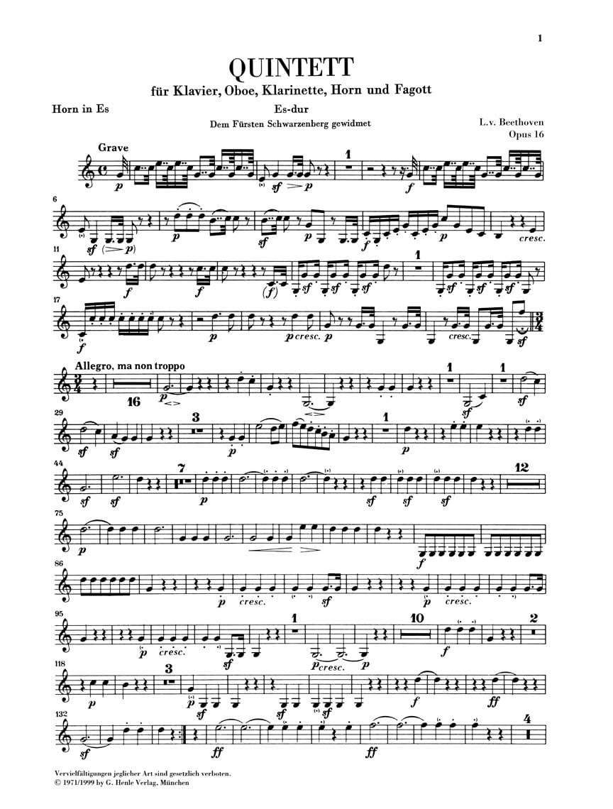 G. Henle Verlag Quintet for Piano and Wind Instruments in E-flat Maj, Op 16 Henle Music Folios Book by Beethoven