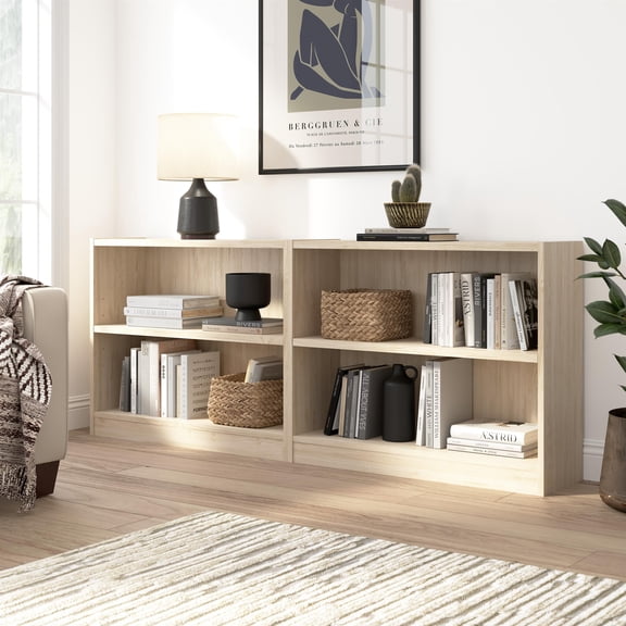 Bush Furniture Universal Small 2 Shelf Bookcase in Natural Elm - Set of 2