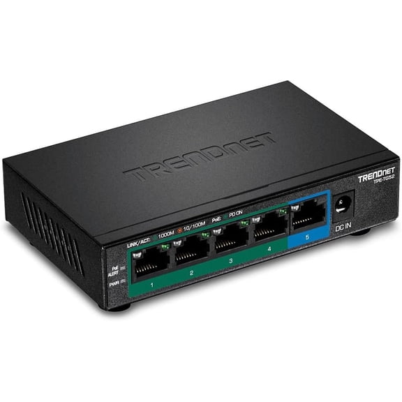 TRENDnet TPE-TG52 5 Port PoE  Switch, Unmanaged Gigabit PoE Switch with 10Gbps Switching Capacity, Black