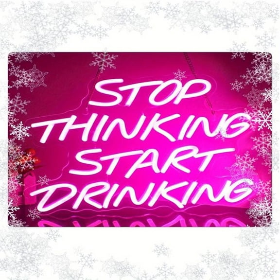 HELLOYOUNG 1pc retro Metal Neon effect Sign "Stop Thinking, Start Drinking"-Pink Wall Decoration, Suitable for Home, Bar, Coffee Shop, Store|7.87x 11.81inch