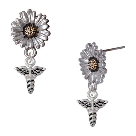 Delight Jewelry Silver-tone Mini Caduceus – Two-tone Daisy Flower Post Earrings Delight Jewelry Silver-tone Mini Caduceus – Two-tone Daisy Flower Post Earrings