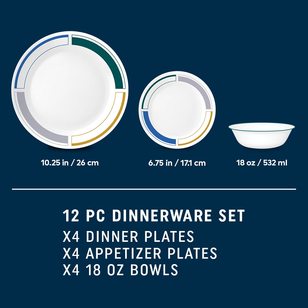 Corelle Color Block 12-pc Dinnerware Set, Serves 4