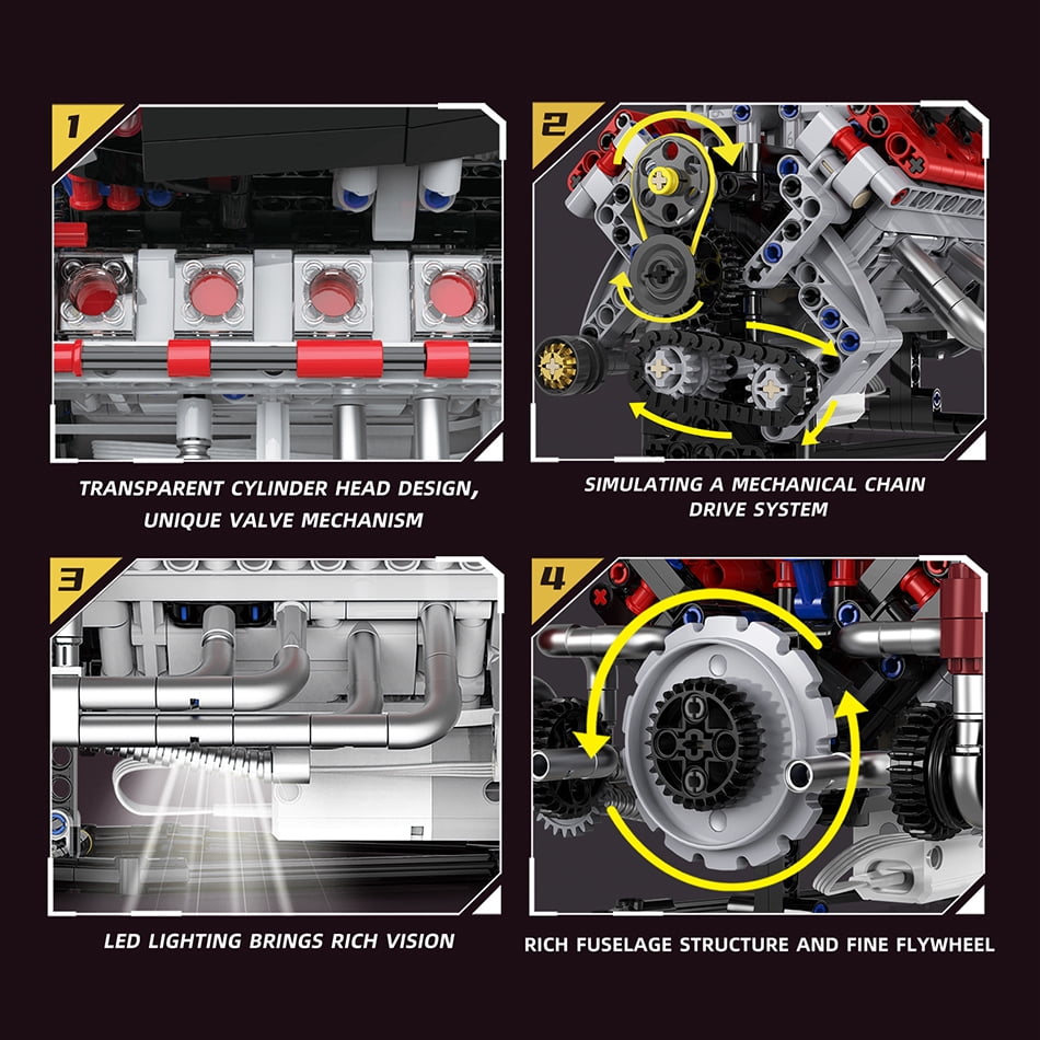 Honchoes Le Mans Race Car Engine Building Set Mechanical V8 Engine Model with Motor & APP Control Compatible with Lego Gift for Adults Boys 700 Pcs