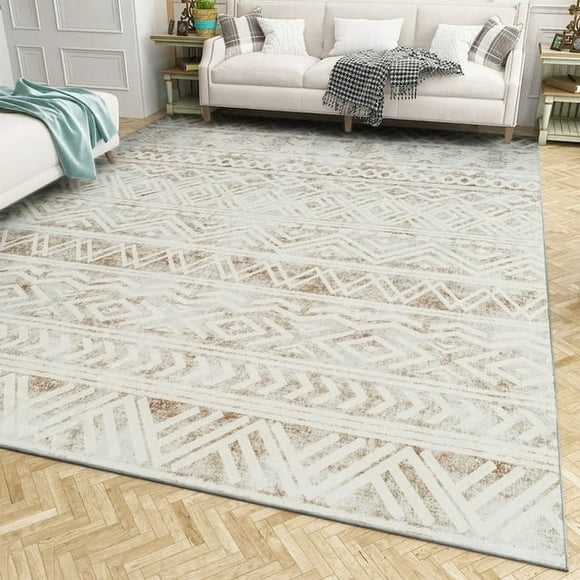 SIXHOME 5'x7' Area Rugs for Living Room Washable Rugs Boho Large Area Rug Modern Geometric Neutral Carpet and Area Rugs for Home Decor Foldable Non Slip Bedroom Rugs Brown