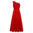 thumbnail image 5 of Aislor Flower Girl Sequin Velvet One Shoulder with Bow Slit Wedding Junior Bridesmaid Dress Red 8, 5 of 7