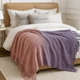 thumbnail image 2 of Fennco Styles Purple Gradient Ombré Throw Blanket with Tassel – Soft Woven Decorative Blanket for Couch, Sofa, or Bed – Cozy Lightweight Knitted Throw for All Seasons, 50" x 60", 2 of 4
