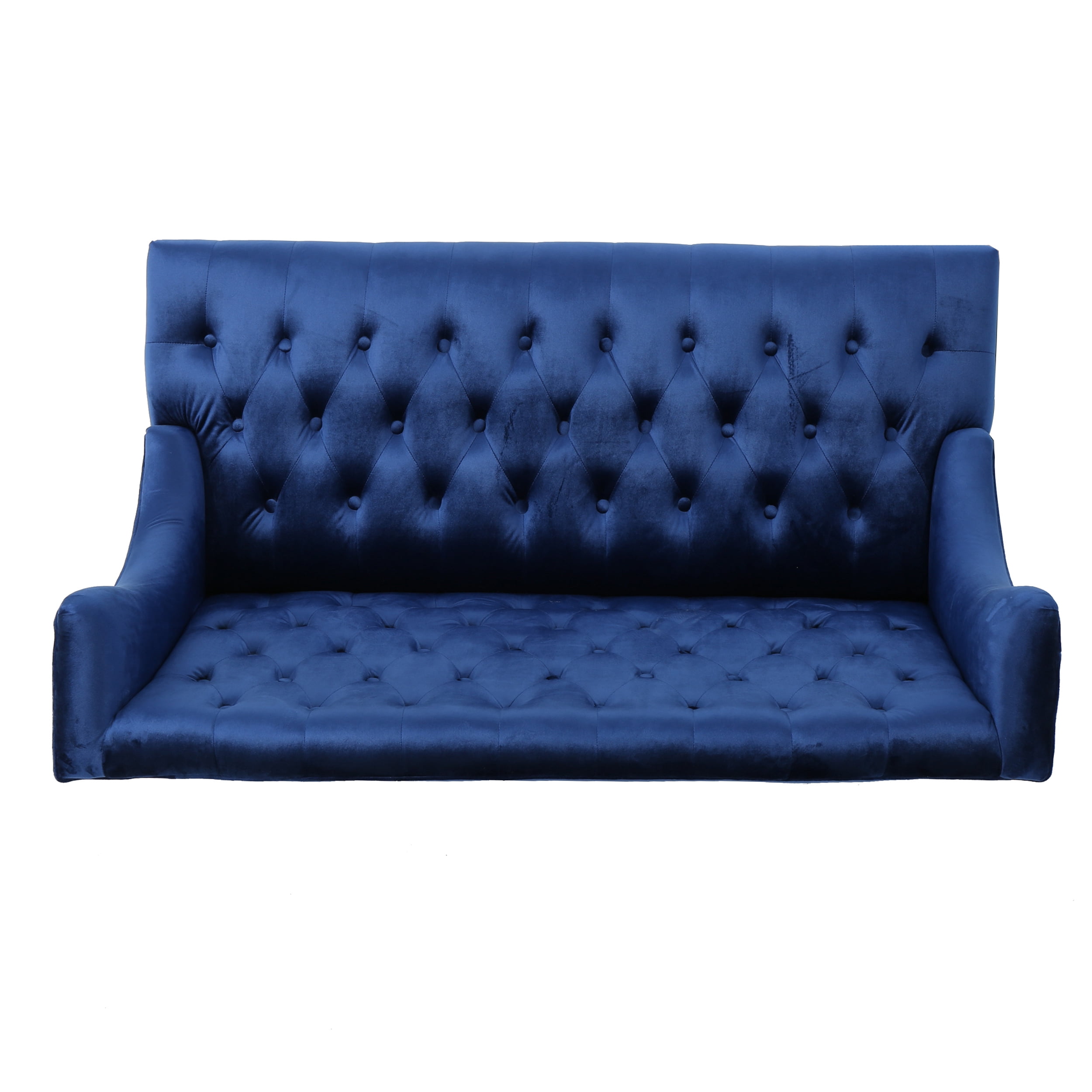 Noble House Lawrence Velvet Button Tufted Loveseat, Navy Blue