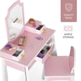 thumbnail image 6 of Best Choice Kids Wooden Pretend Play Vanity and Chair Set w/ Mirror  Little Girls Makeup Table with 3 Drawers, Pink, 6 of 8