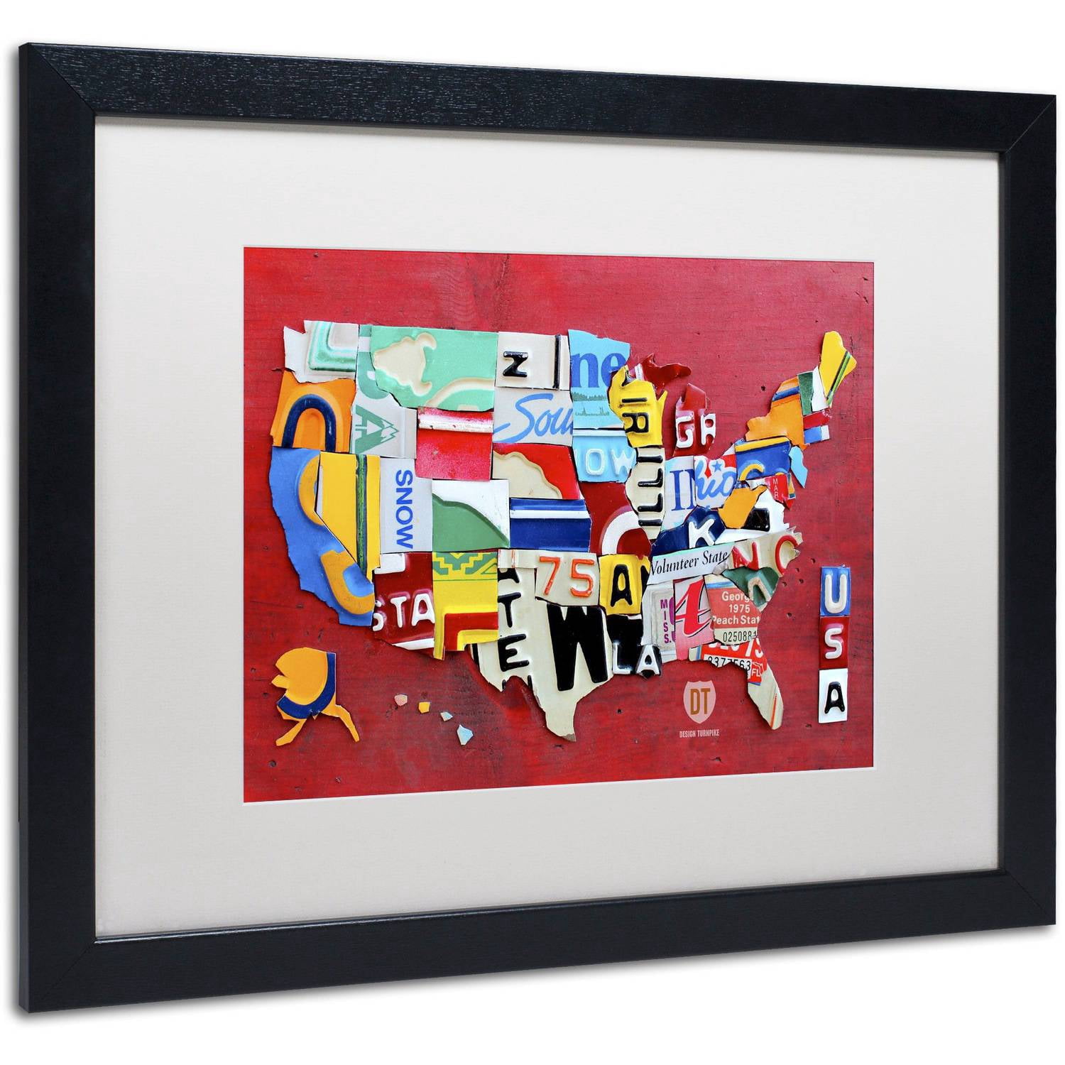 Trademark Fine Art 'License Plate Map Miniature' Canvas Art by Design Turnpike, White Matte, Black Frame