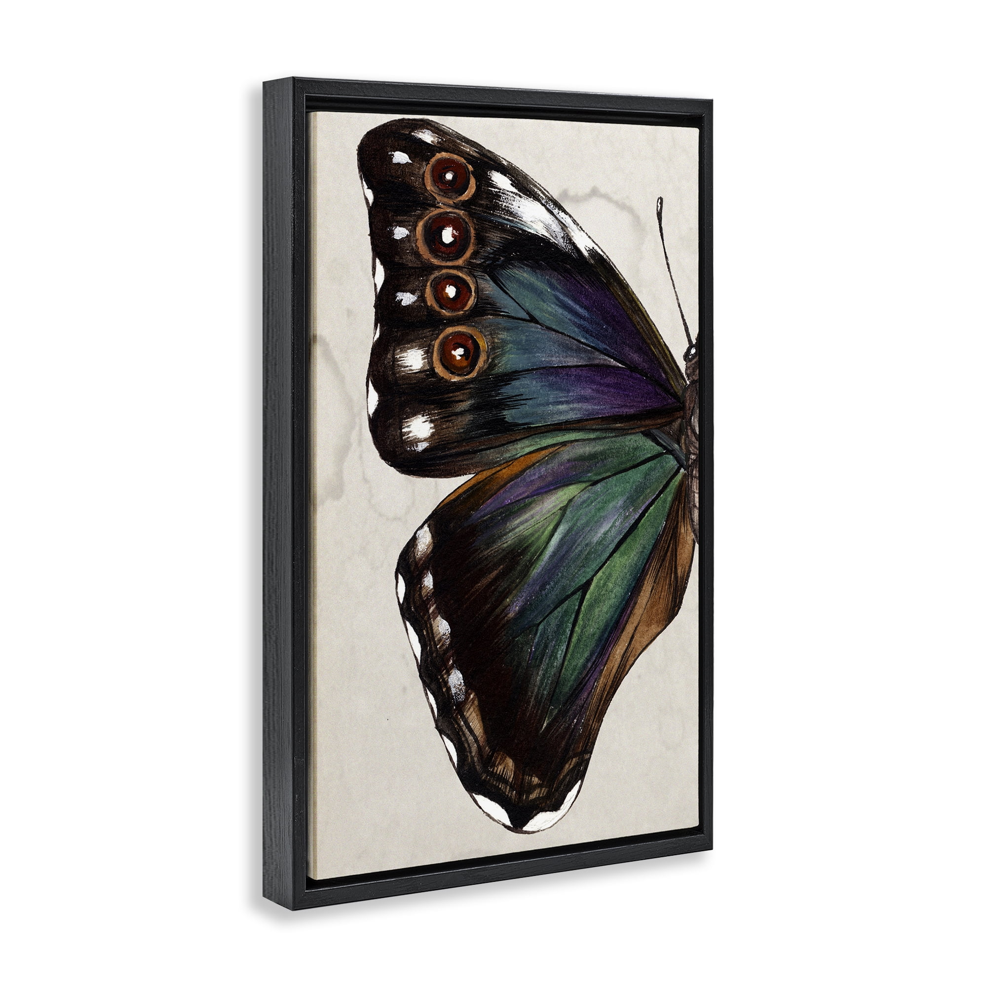 Stupell Industries Traditional Butterfly Wing Animals & Insects Painting Black Floater Framed Canvas Art Print Wall Art, 17 x 25