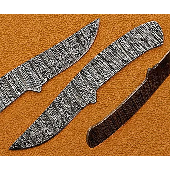 9" Long Straight Back Blank Blade Skinning Knife, Hand Forged Damascus Steel Ladder Pattern, 4.5" Scale with 5 Pin Hole Space, 4.5 inches Blade with 3.75" Cutting Edge