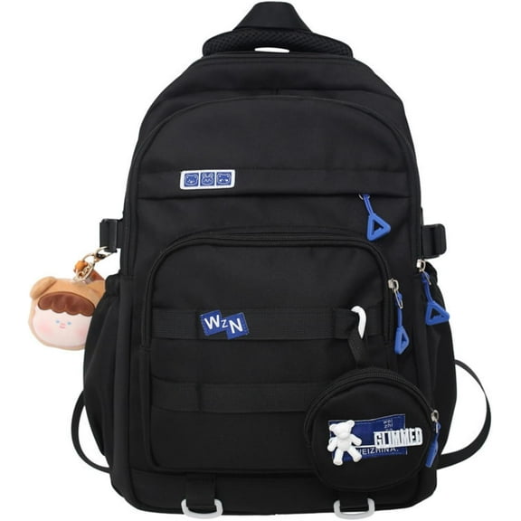 JennyShop Large Capacity Outdoor Waterproof Casual Daypack Kawaii Backpack with Cute Accessories Pendant Coin Purse Travel Bag Backpack